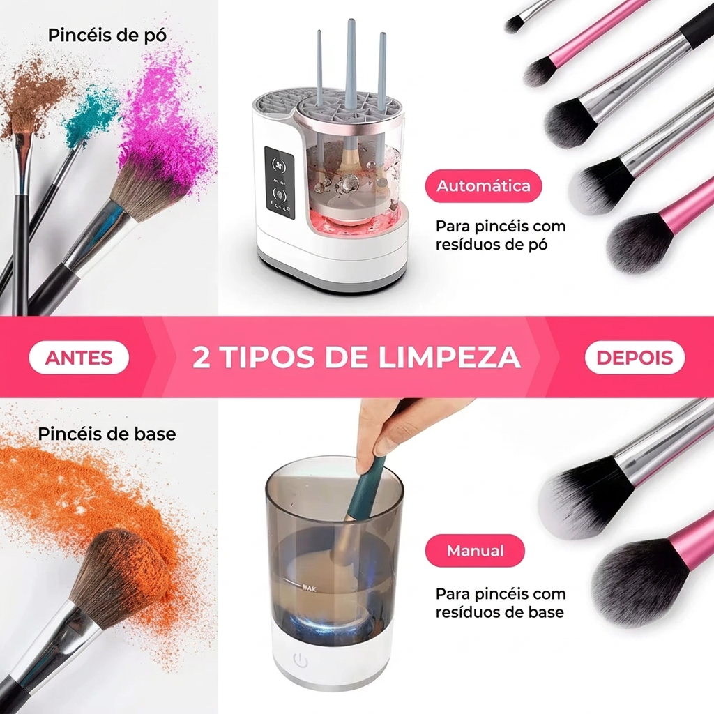 Limpeza de pincéis de pó e base